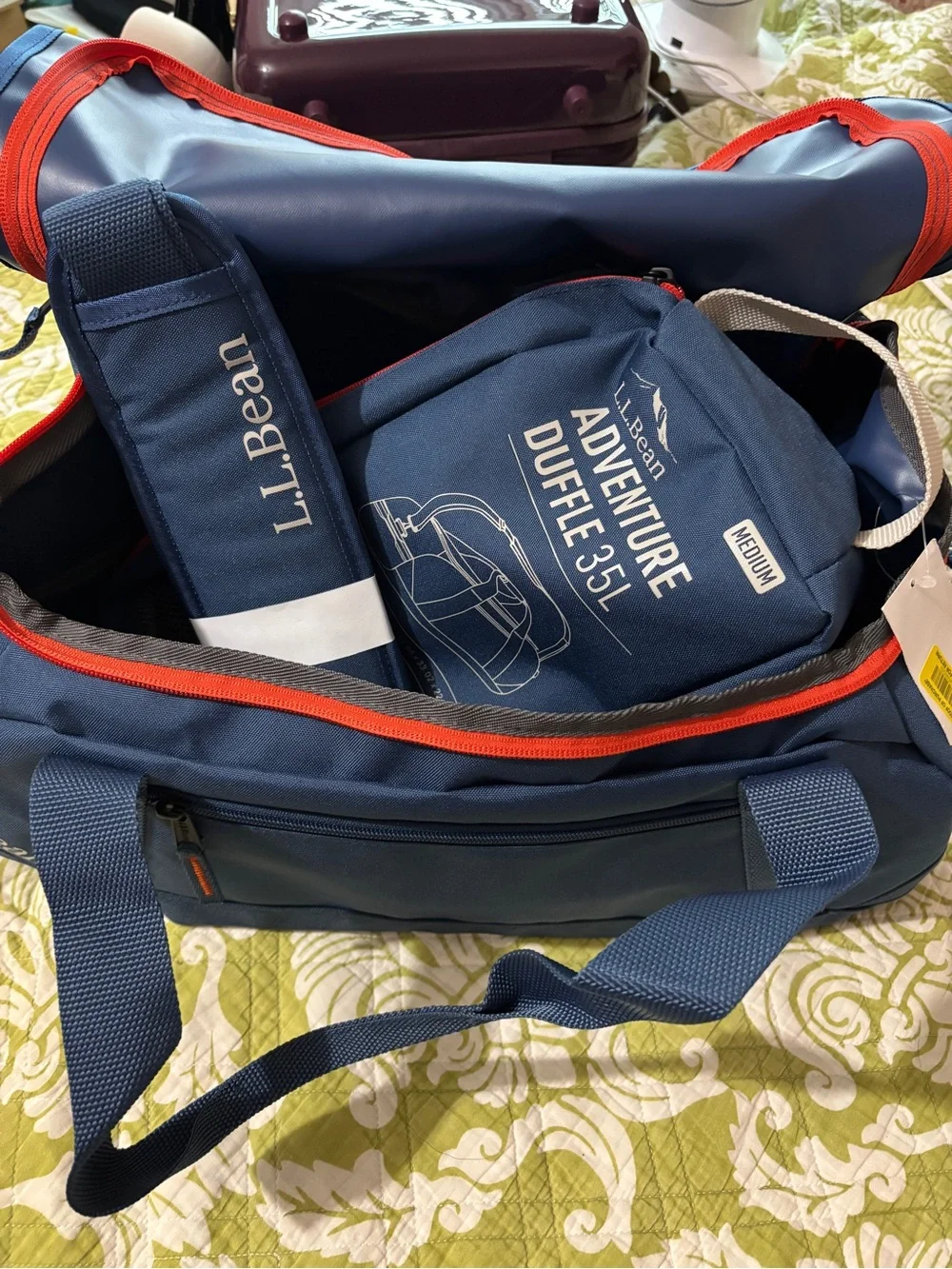 L L Bean Adventure Duffel & Carry Case Medium 35L Blue Water Resistance NWT